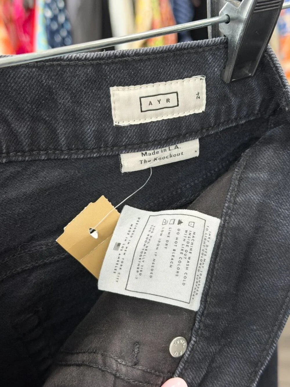 $255 AYR Black Charcoal The Knockout Straight Leg Jean Pants size 24/27